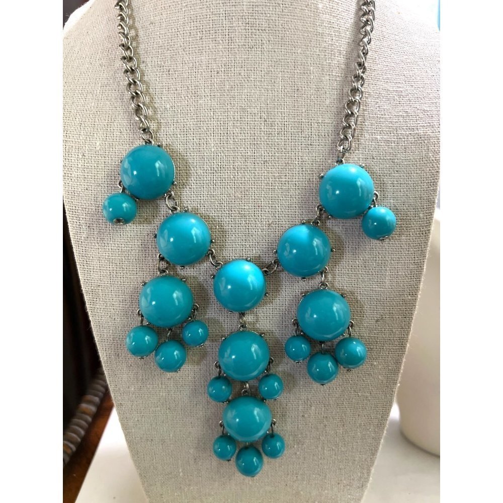 Blue Bubble Glass Statement Necklace -- 18"